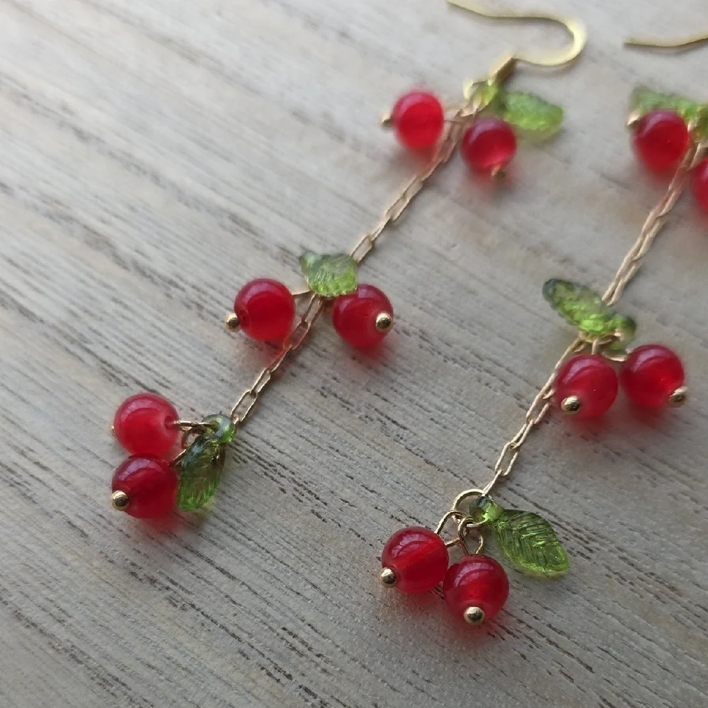 Handmade Cherry Earrings - Picture 2 of 3